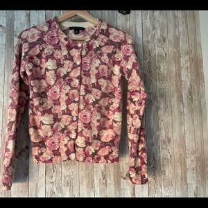 Cardigan Print Roses Ivory/ Pink/gray/fuchsia Banana Republic  Wool+angora , M